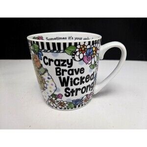 Suzy Toronto Crazy Brave and Wicked Strong Coffee Mug Inspirational Verse Floral
